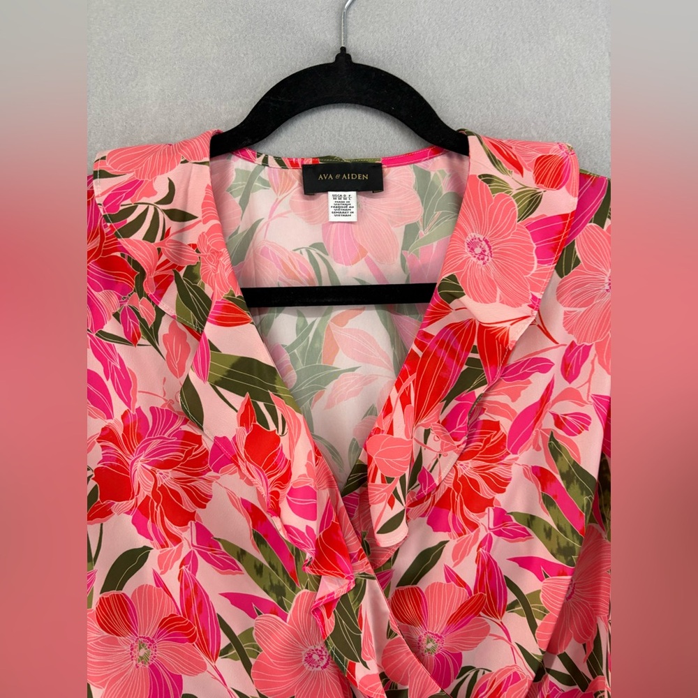 Ava & Aiden Floral Wrap Ruffle Collar Blouse
Pink Medium Vibrant - Picture 3 of 12